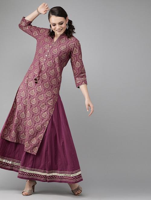 purple cotton kurta sharara set - 17691519 - Very Small Image - 1