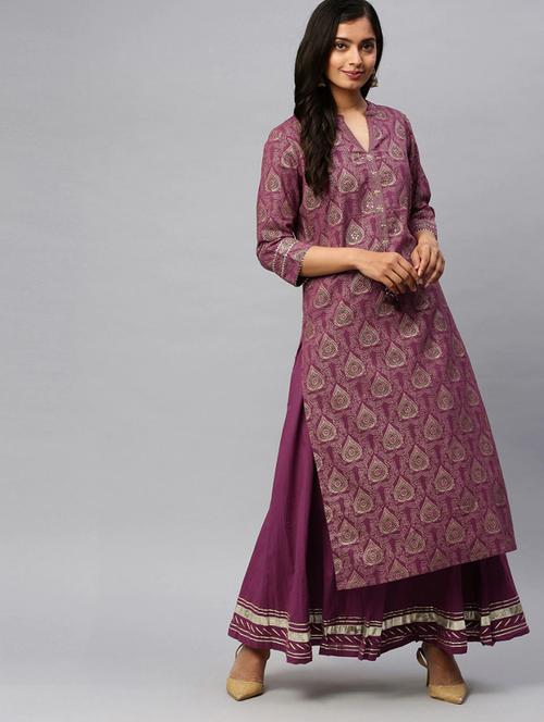 purple cotton kurta sharara set - 17691524 - Very Small Image - 1