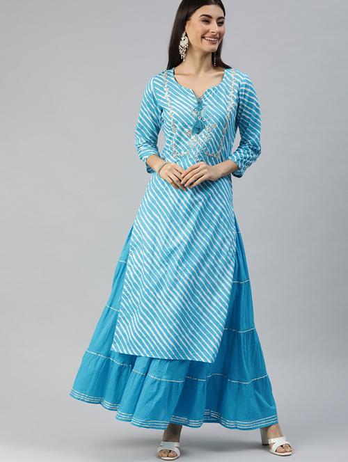blue cotton kurta skirt set - 17691525 - Very Small Image - 1