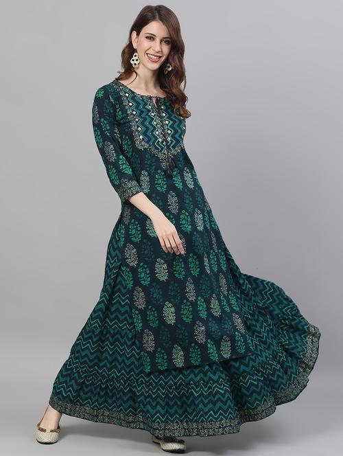 navy cotton kurta skirt set - 17691528 - Very Small Image - 1