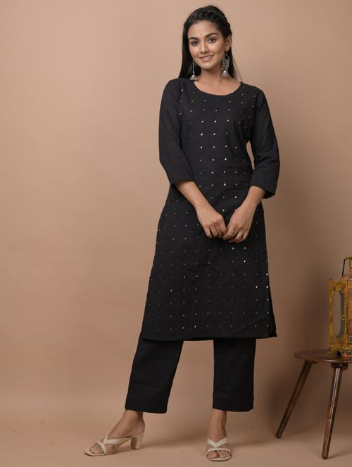 black cotton kurta pant set - 17691695 - Very Small Image - 1