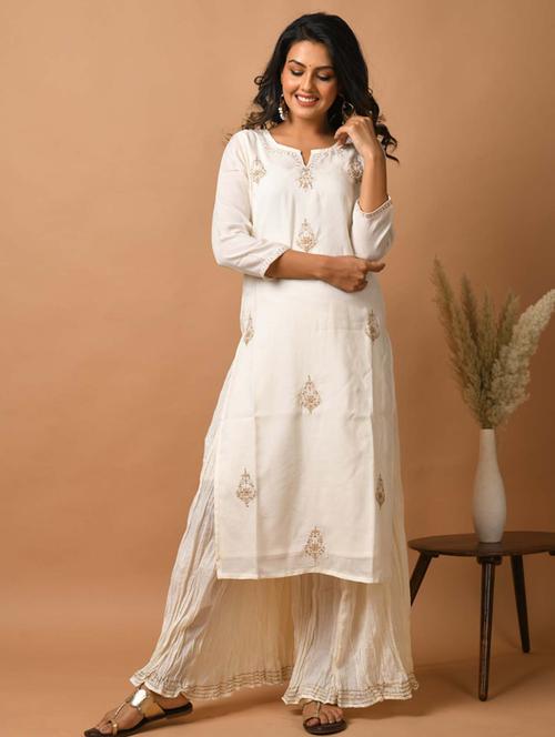 white silk kurta sharara set - 17691710 - Very Small Image - 1