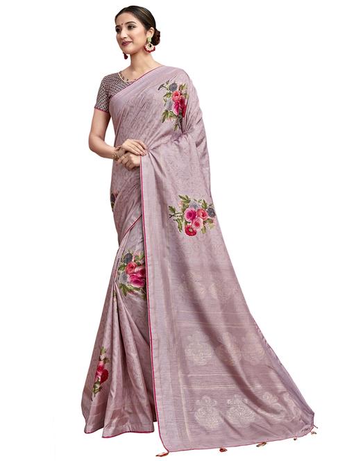 floral chanderi saree with blouse - 17691877 - Very Small Image - 1