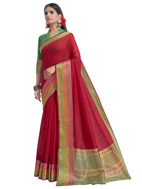 solid bordered saree with blouse - 17691913 - Very Small Image - 1