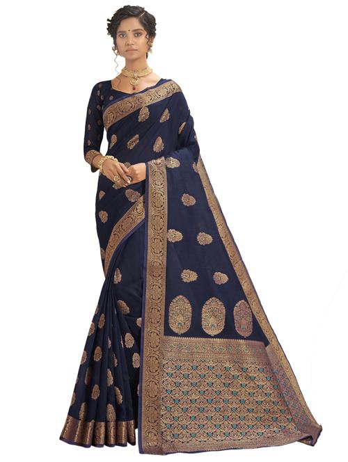ethnic motifs woven saree with blouse - 17691959 - Very Small Image - 1