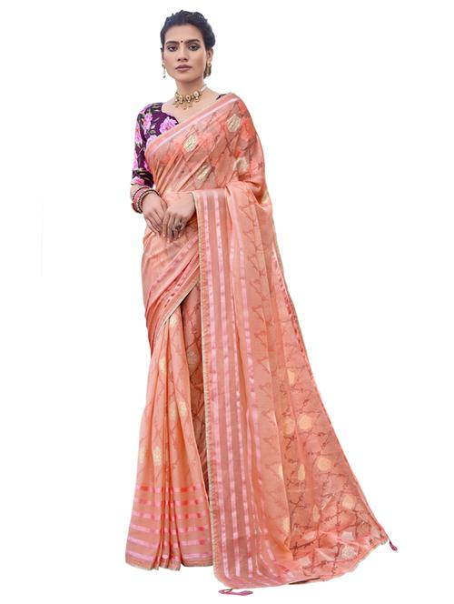 peach printed saree - 17691973 - Very Small Image - 1