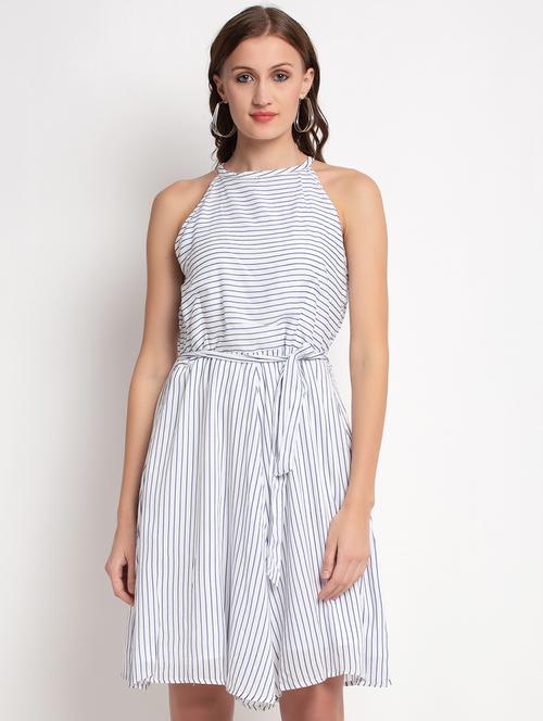tie front striped fit & flare dress - 17692492 - Very Small Image - 1