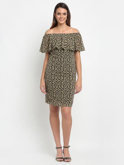 off shoulder geometric sheath dress - 17692778 - Very Small Image - 1