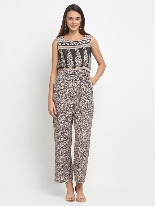 tie front printed jumpsuit - 17692806 - Very Small Image - 1