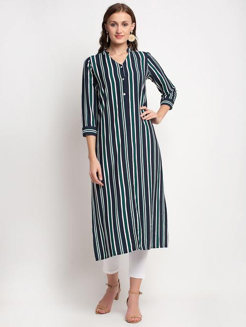 navy linen straight kurta - 17692840 - Very Small Image - 1