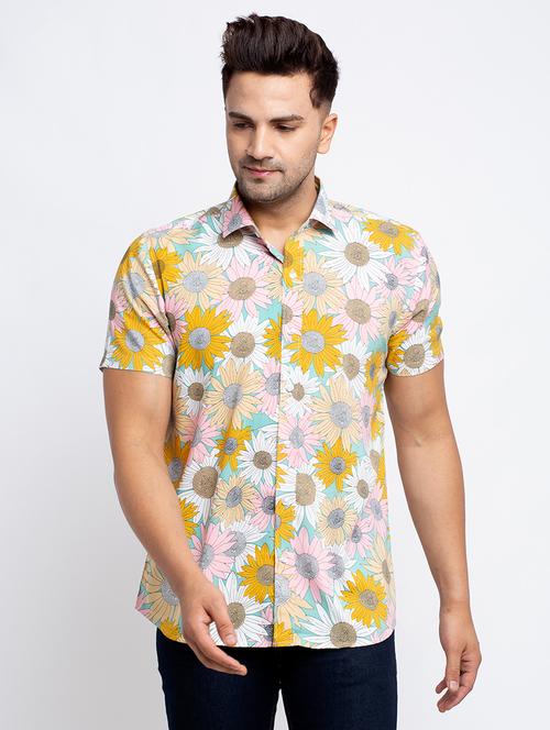 yellow floral casual shirt - 17692856 - Very Small Image - 1