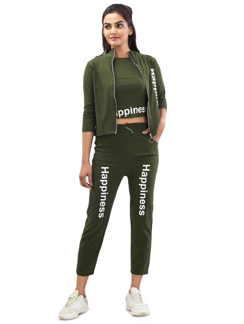 olive green printed track suit set - 17692937 - Very Small Image - 1