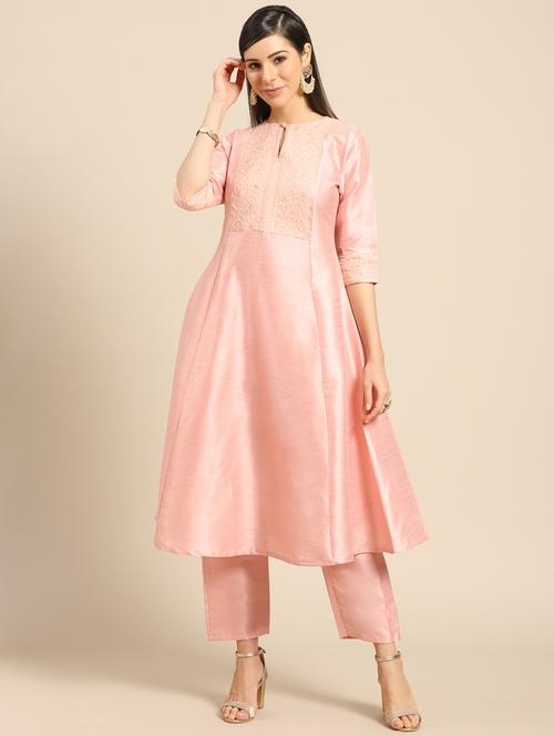 pink art silk kurta pant set - 17693323 - Very Small Image - 1