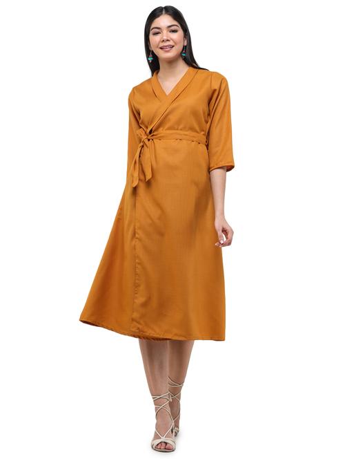 tie front solid wrap dress - 17693626 - Very Small Image - 1