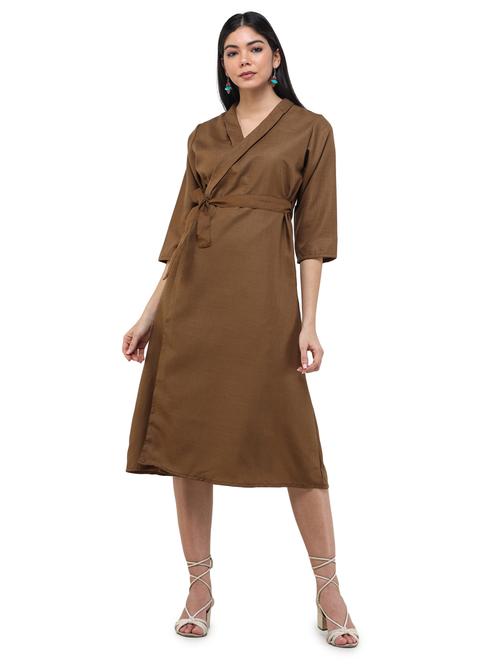 tie front solid wrap dress - 17693627 - Very Small Image - 1