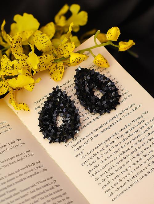 black cotton blend drop earring - 17693774 - Very Small Image - 1