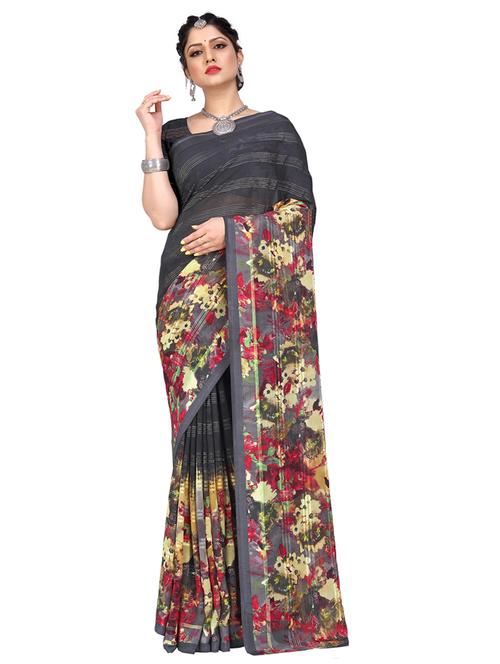floral printed saree with blouse - 17693955 - Very Small Image - 1