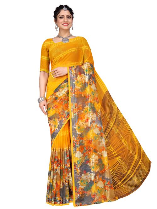 floral printed saree with blouse - 17693956 - Very Small Image - 1