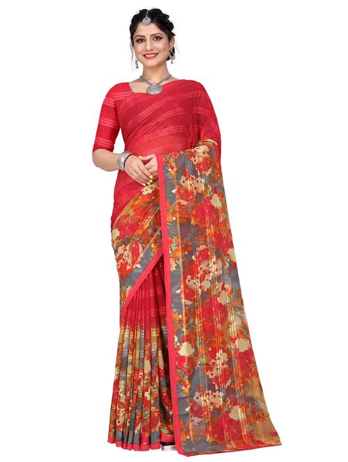 floral printed saree with blouse - 17693957 - Very Small Image - 1