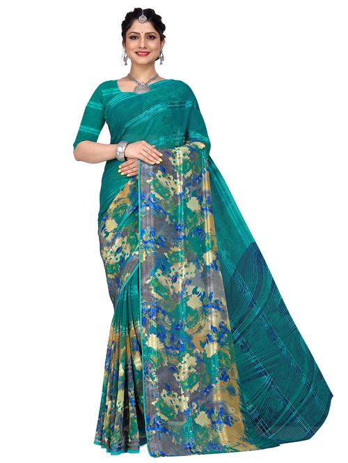 floral printed saree with blouse - 17693958 - Very Small Image - 1