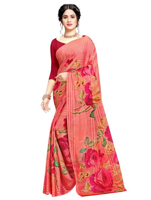floral printed saree with blouse - 17693999 - Very Small Image - 1