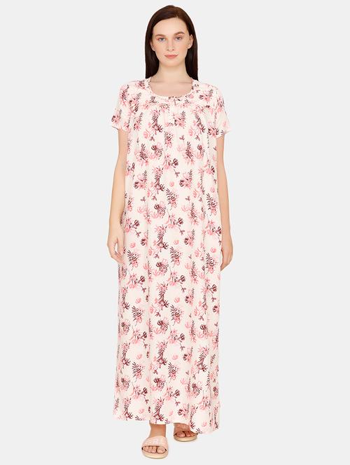 round neck floral nighty - 17694011 - Very Small Image - 1