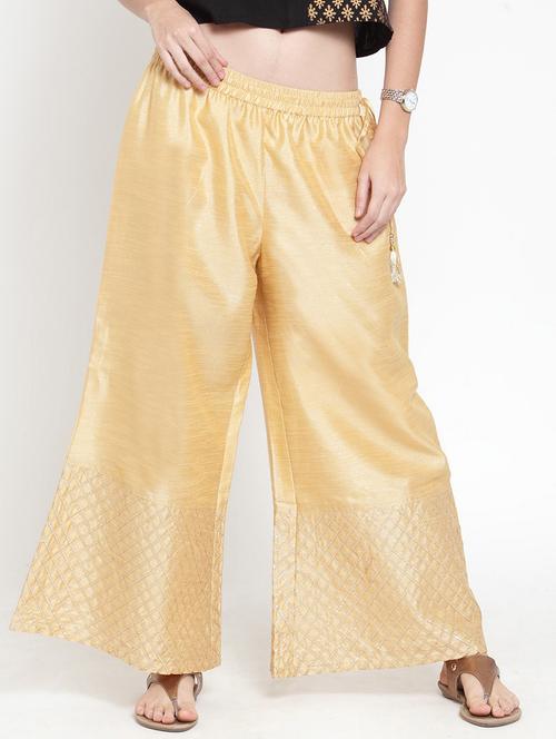 gold pure silk straight palazzo - 17694527 - Very Small Image - 1