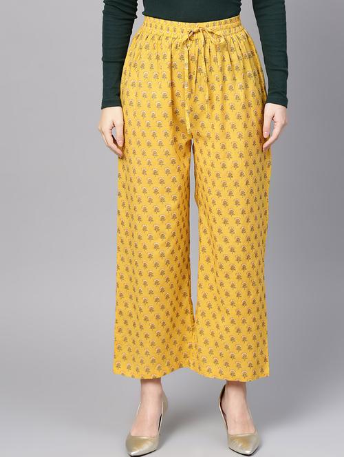 yellow printed straight palazzo - 17694551 - Very Small Image - 1