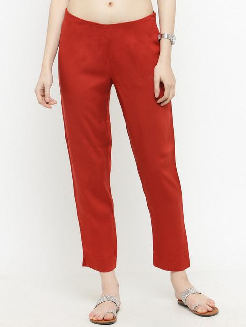 red viscose cropped tapered pant - 17694592 - Very Small Image - 1