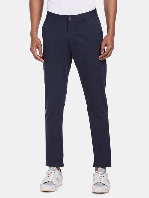 navy blue solid chinos - 17694632 - Very Small Image - 1