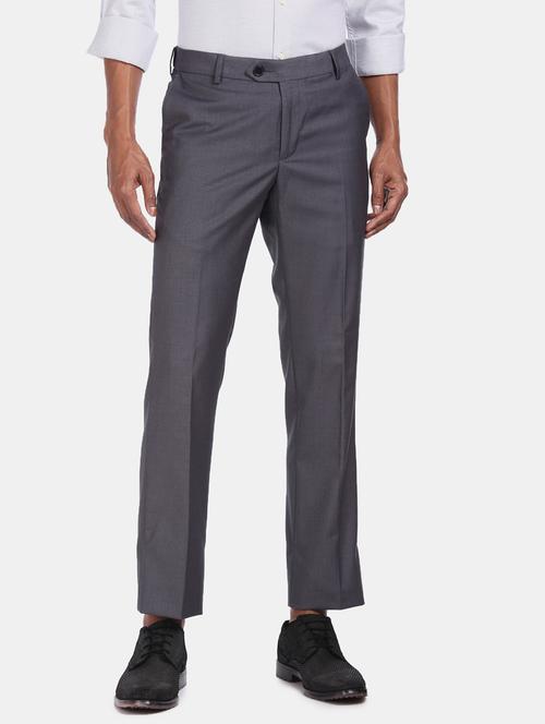 grey solid flat front formal trouser - 17694640 - Very Small Image - 1