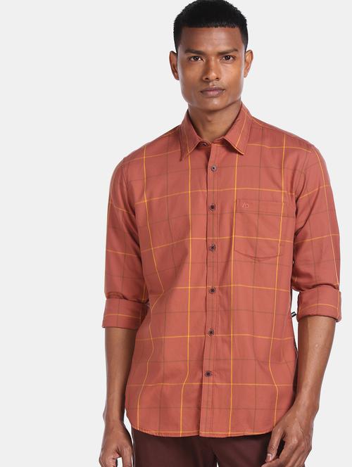 rust checkered casual shirt - 17694656 - Very Small Image - 1