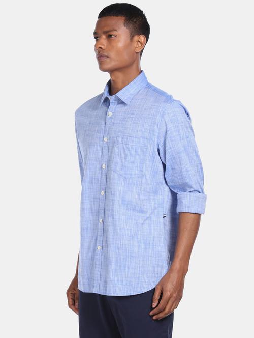 light blue self design casual shirt - 17694659 - Very Small Image - 1