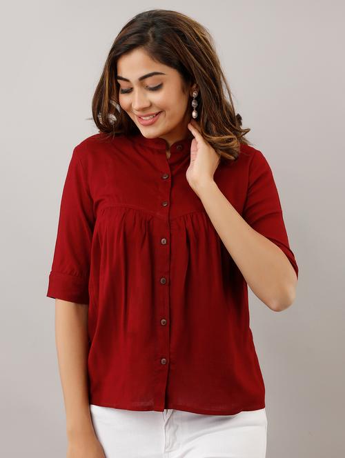 women's a line mandarin neck top - 17694993 - Very Small Image - 1