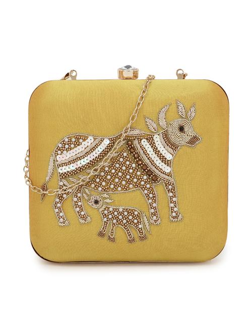 yellow faux silk box clutch - 17695016 - Very Small Image - 1