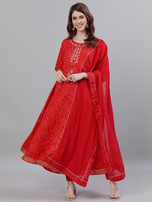 red cotton anarkali kurta - 17695363 - Very Small Image - 1