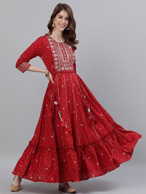red cotton anarkali kurta - 17695364 - Very Small Image - 1