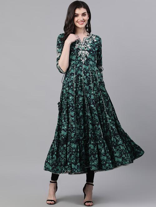 navy cotton anarkali kurta - 17695383 - Very Small Image - 1