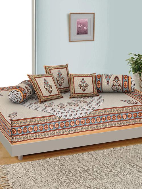kariba traditional jaipuri 100% cotton diwan set (set of 6) - 17695612 - Very Small Image - 1
