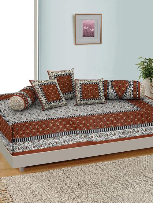 kariba traditional jaipuri 100% cotton diwan set (set of 6) - 17695619 - Very Small Image - 1
