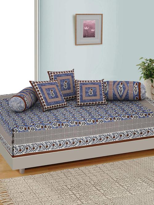 kariba traditional jaipuri 100% cotton diwan set (set of 6) - 17695621 - Very Small Image - 1