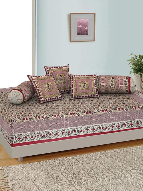 kariba traditional jaipuri 100% cotton diwan set (set of 6) - 17695624 - Very Small Image - 1