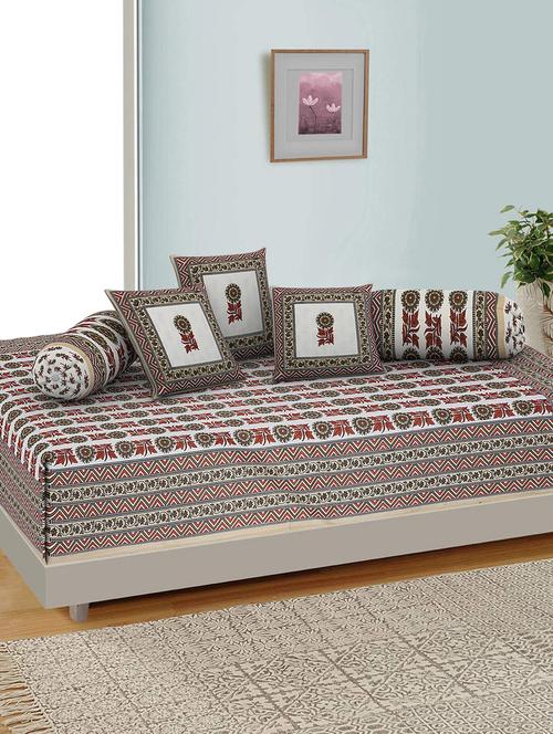 kariba traditional jaipuri 100% cotton diwan set (set of 6) - 17695626 - Very Small Image - 1