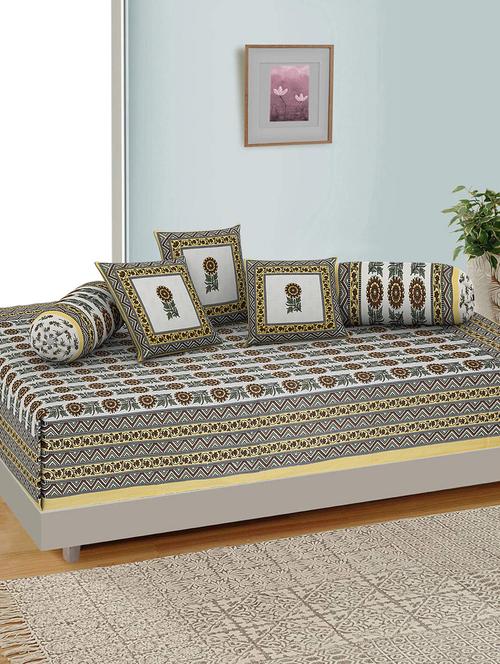 kariba traditional jaipuri 100% cotton diwan set (set of 6) - 17695627 - Very Small Image - 1