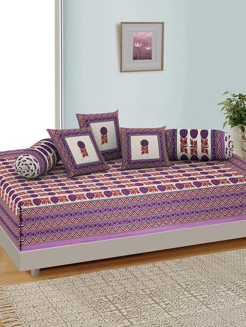 kariba traditional jaipuri 100% cotton diwan set (set of 6) - 17695628 - Very Small Image - 1