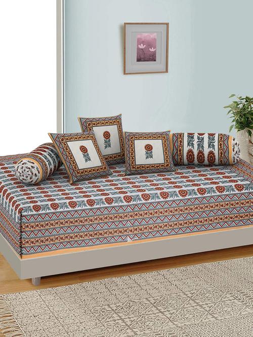 kariba traditional jaipuri 100% cotton diwan set (set of 6) - 17695629 - Very Small Image - 1