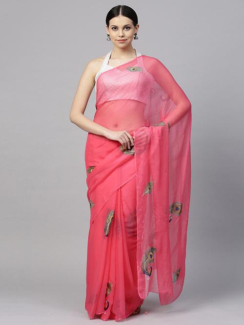 conversational printed saree with blouse - 17695674 - Very Small Image - 1