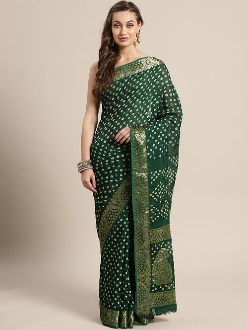 bandhani bordered saree with blouse - 17695677 - Very Small Image - 1
