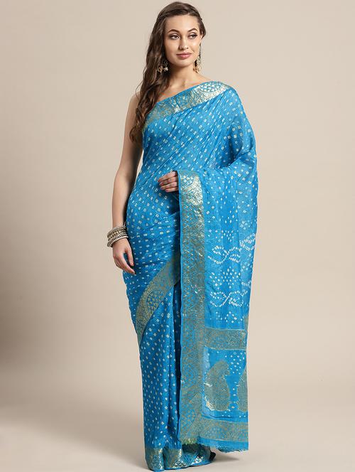 turquoise silk bordered saree with blouse - 17695678 - Very Small Image - 1