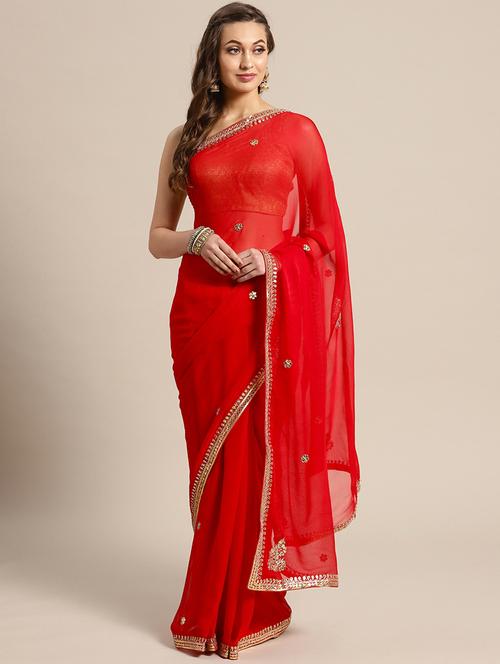 solid gota patti saree with blouse - 17695683 - Very Small Image - 1